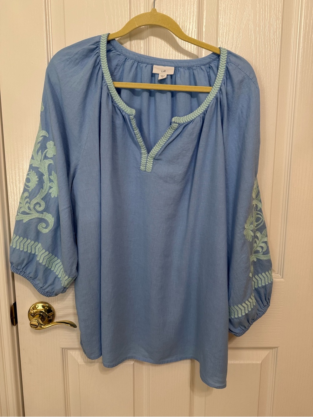 Light Blue Embroidered Peasant Top by JJill
